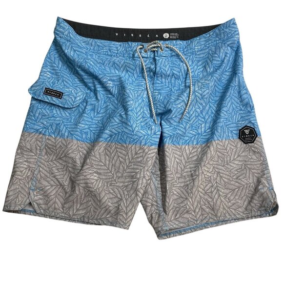 Vissla Mens Size 38 Board Shorts Upcycle Blue Gray Quick Dry Pocket Swim Stretch - Picture 1 of 8